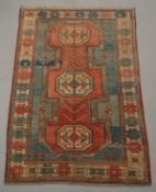 Teppich, wohl Kaukasus, alt, 3.47 x 2.10 m, Farbe ausgeblichen
