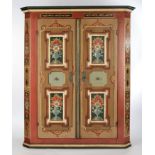 Bauerschrank, Bavaria, dat. 1787, softwood, two-door corpus with bevelled corners, richly coloured 