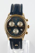 Maurice Lacroix, Chronograph, Switzerland, 2002, Ref. 04663, gold-plated case, dark blue dial with