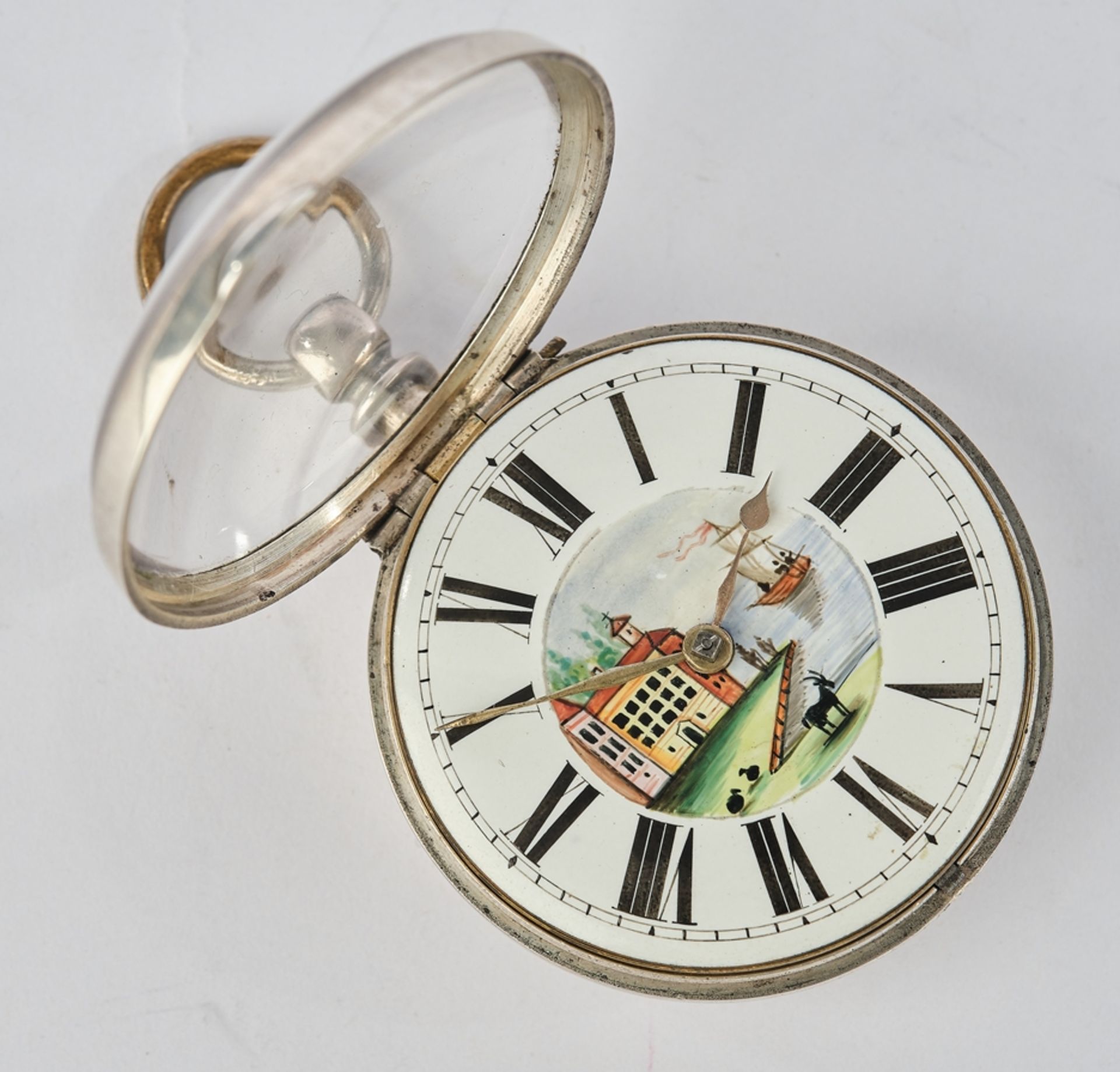 pocket watchA pocket watch, England, circa 1840, silver case, highly domed glass, enamelled dial wi - Image 2 of 2
