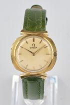 Omega, Armbanduhr, Schweiz, 1961, Ref. OT 14.611, Gehäuse in GG 750, Handaufzug Cal. 302, grünes Le