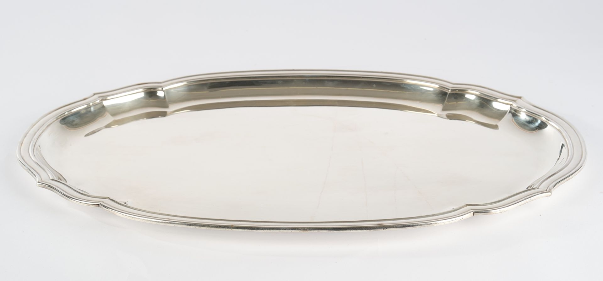 Tablet, silver 950, France, oval, curved, moulded rim, smooth mirror, 57 x 36.5 cm, approx. 2,024 g