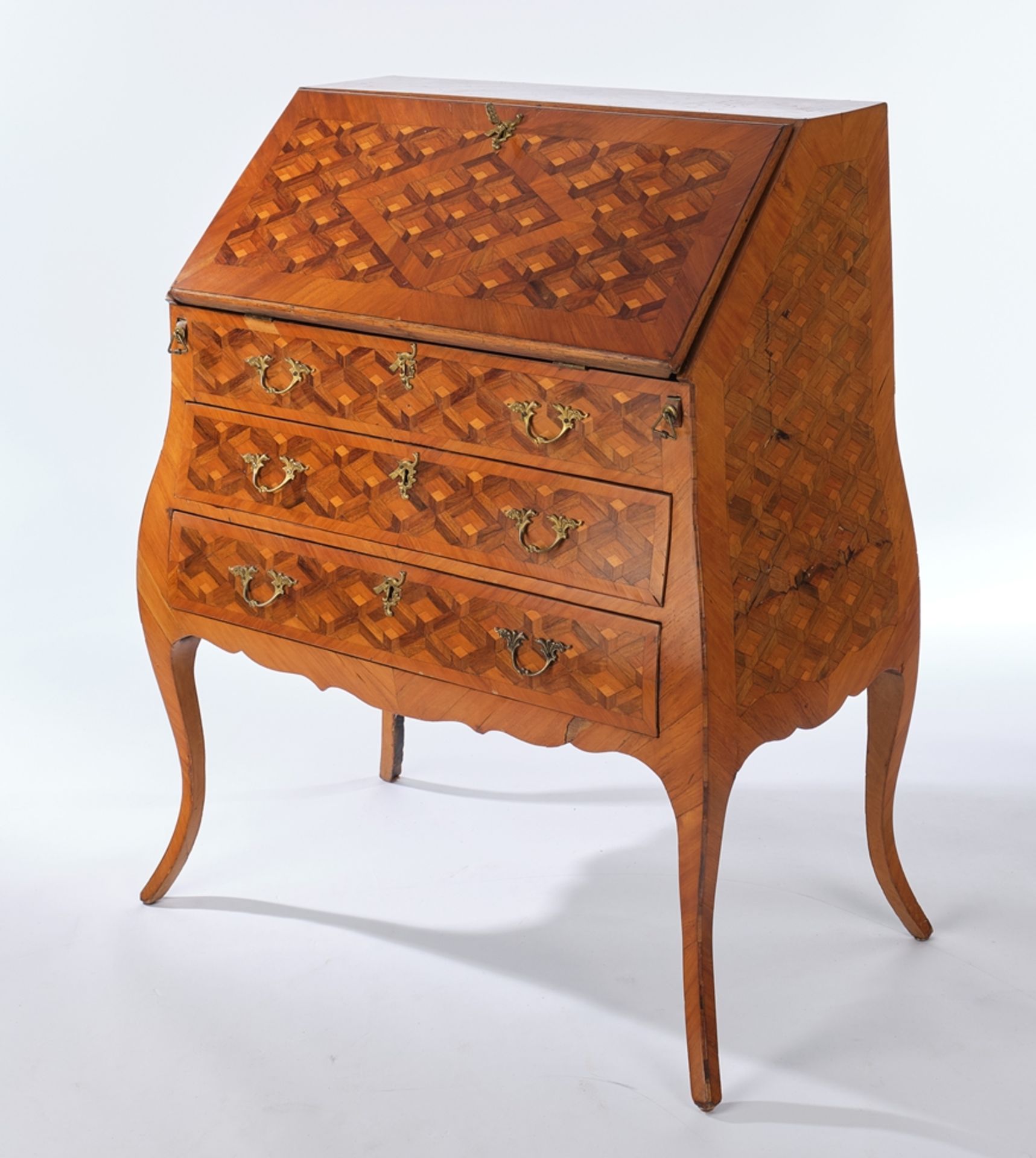 Louis XV style lady's bureau, German, probably 19th cent. walnut and various ornamental woods, camb