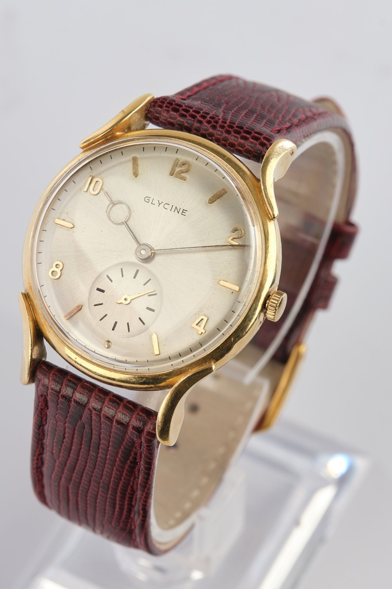 Glycine,, Men's wristwatch, Switzerland, 1950/60s, case GG 750, manual winding, silver dial with go - Image 2 of 3