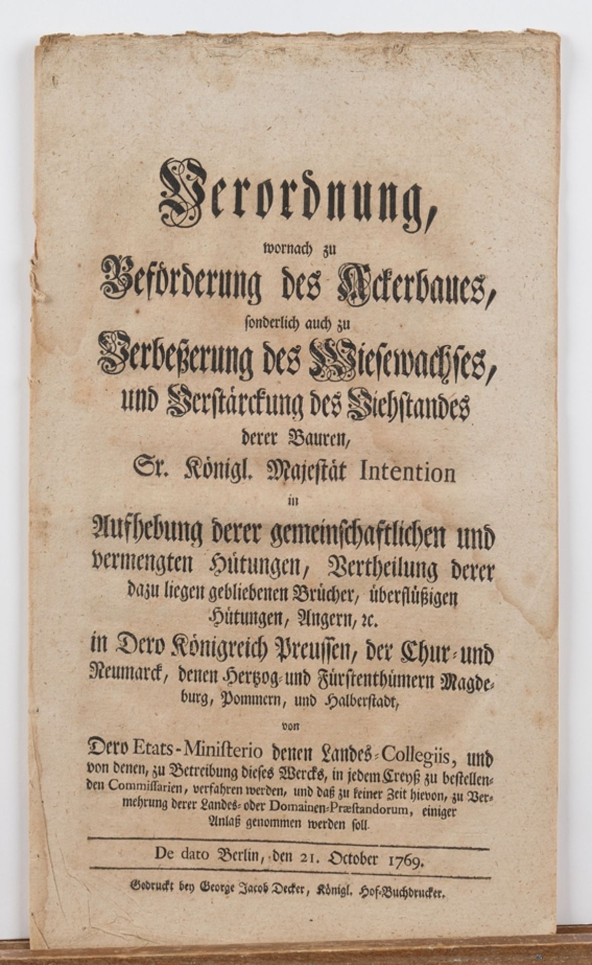 Buch, Friedrich II., "Verordnung, wornach zu Beförderung des Ackerbaues, sonderlich auch zu Verbeße - Bild 2 aus 4
