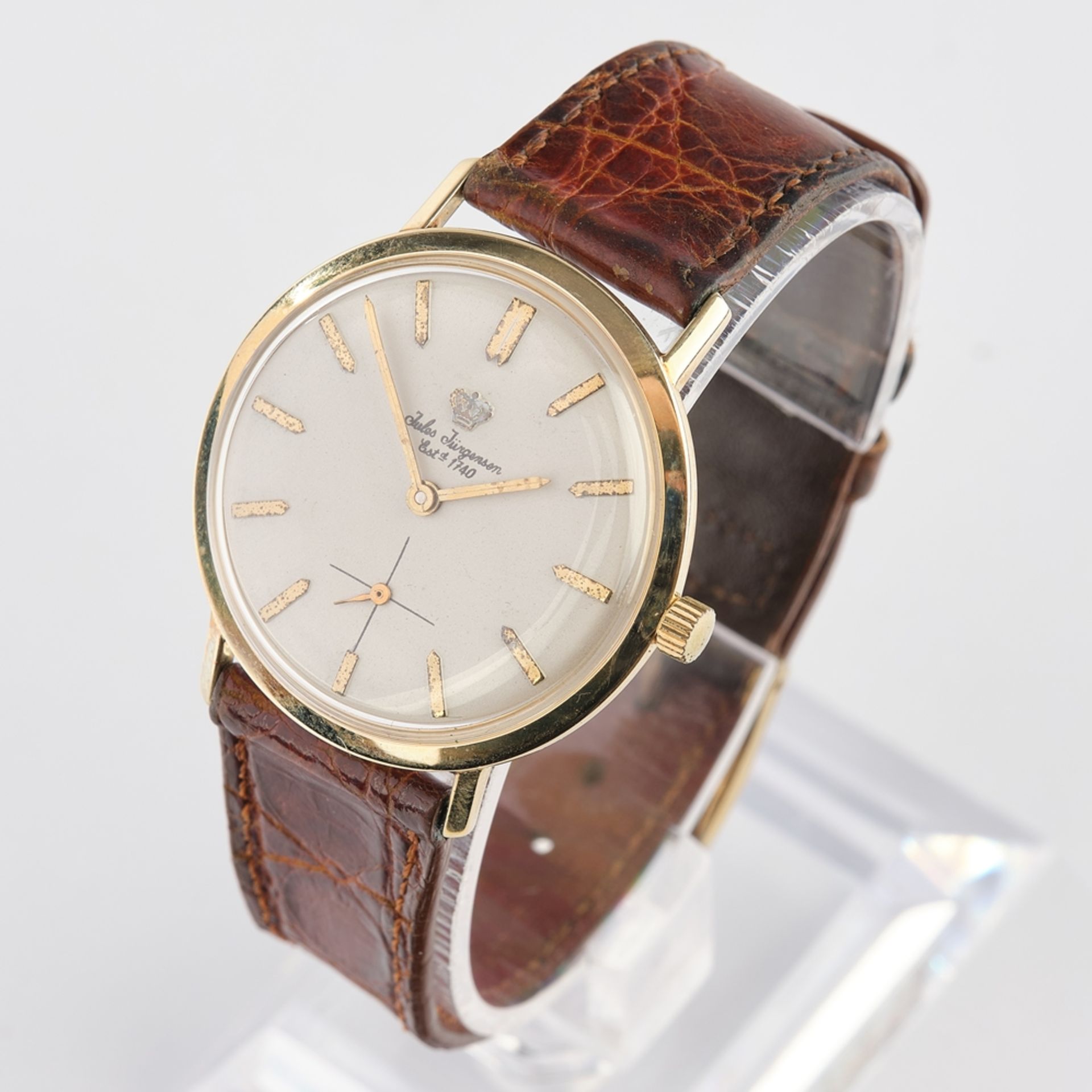 Jules Jürgensen, men's wristwatch, Denmark, circa 1960, case GG 585, brown leather strap with pin b - Image 2 of 5