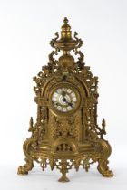 Fireplace clock, 2nd half 20th century, Franz Hermle & Sohn, brass case in historicist style, white