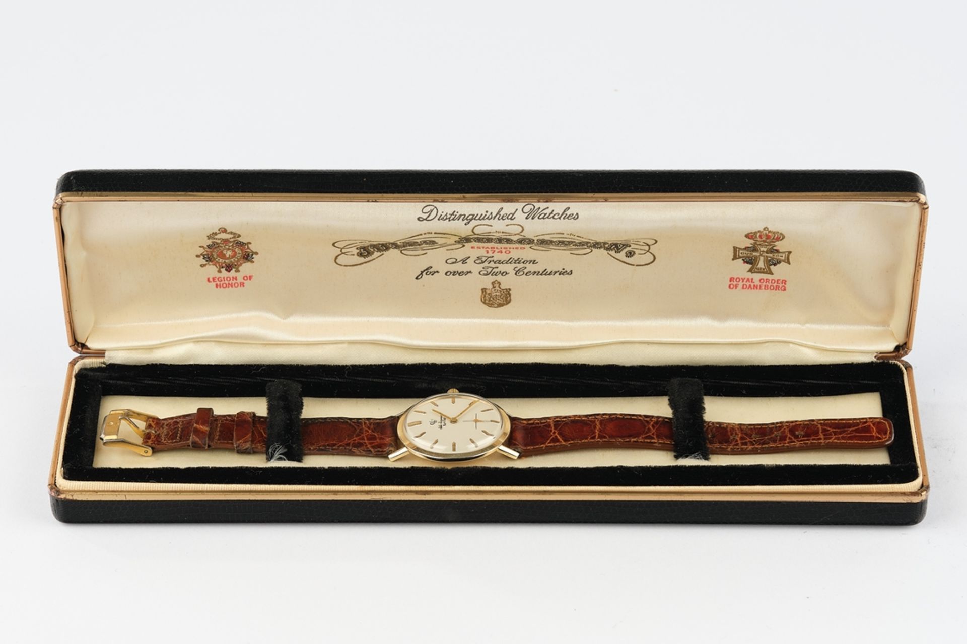 Jules Jürgensen, men's wristwatch, Denmark, circa 1960, case GG 585, brown leather strap with pin b - Image 5 of 5
