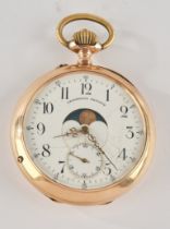 Calendar pocket watch, Switzerland, circa 1905, marked "Calendrier Brevete", rose gold 585 case, wh