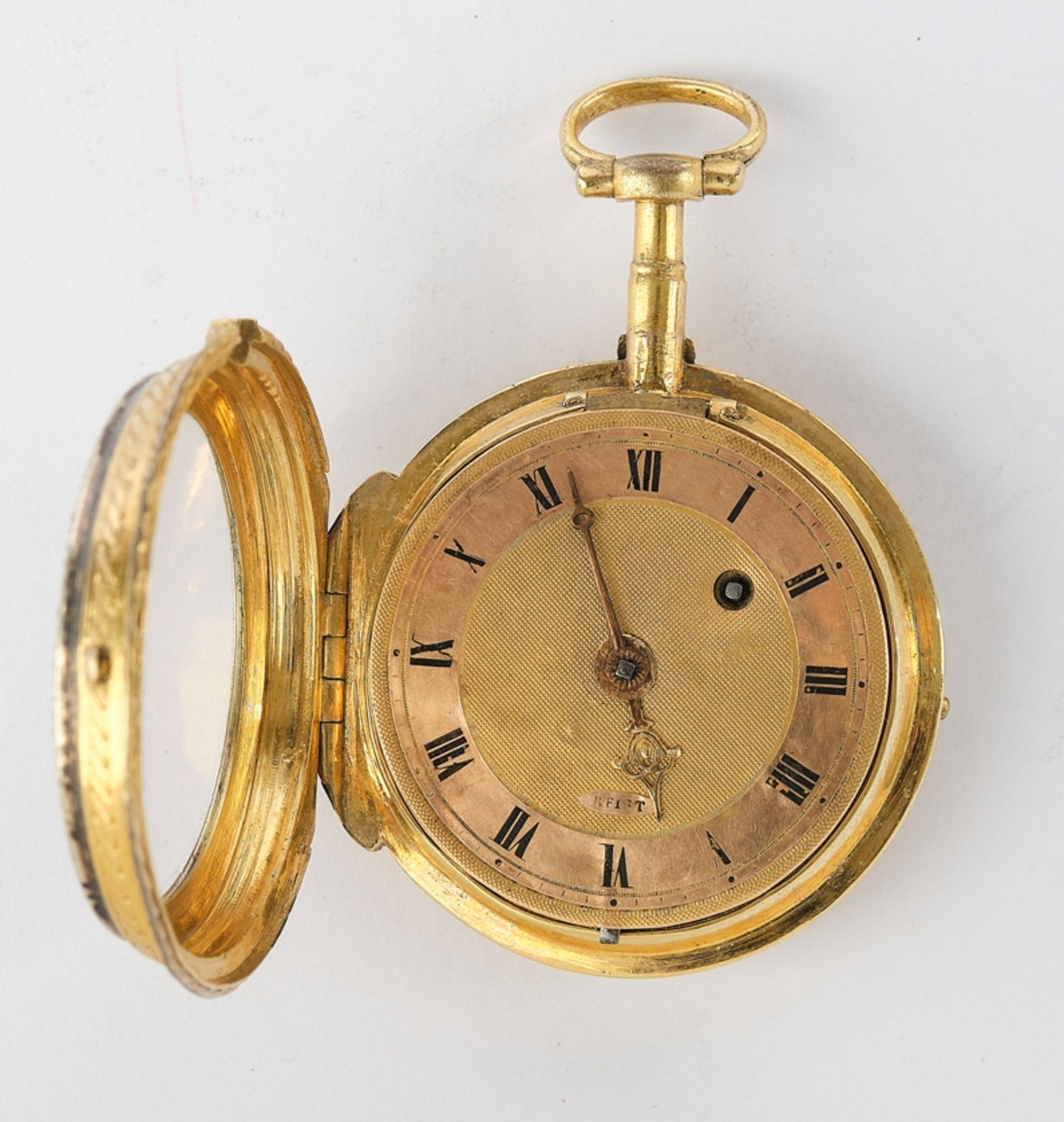 Spindle pocket watch, Lyon / France, circa 1790, signed "Reist / Horloger a Lyon" on the movement,  - Image 2 of 5