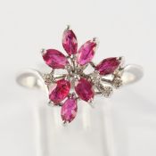 Ring, WG 585, 7 Rubine, 4 Brillanten, ca. 3.75 g, RM 57