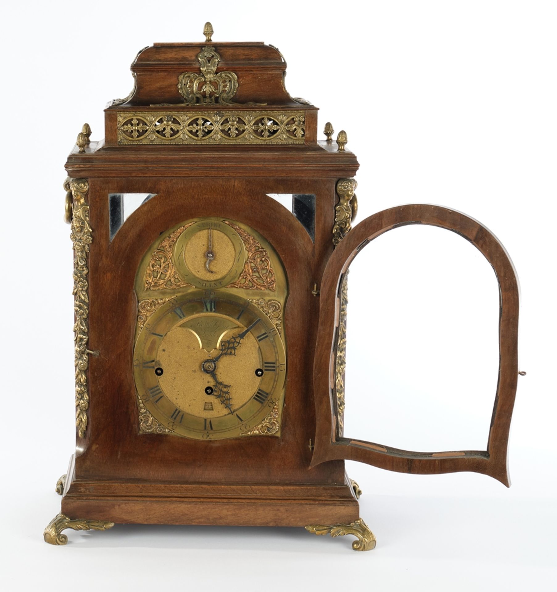 Bracket Clock, England, um 1830/40, hochrechteckiges Mahagoni-Gehäuse, Zifferblatt bezeichnet Ralph - Bild 2 aus 4