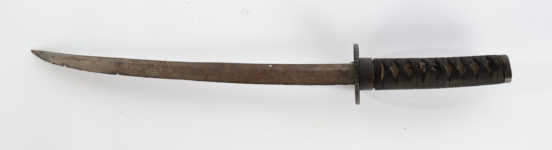 Tanto, Japan, 19th century, iron blade, handle with ray skin and pair of menuki, tsuba, 55 cm high,