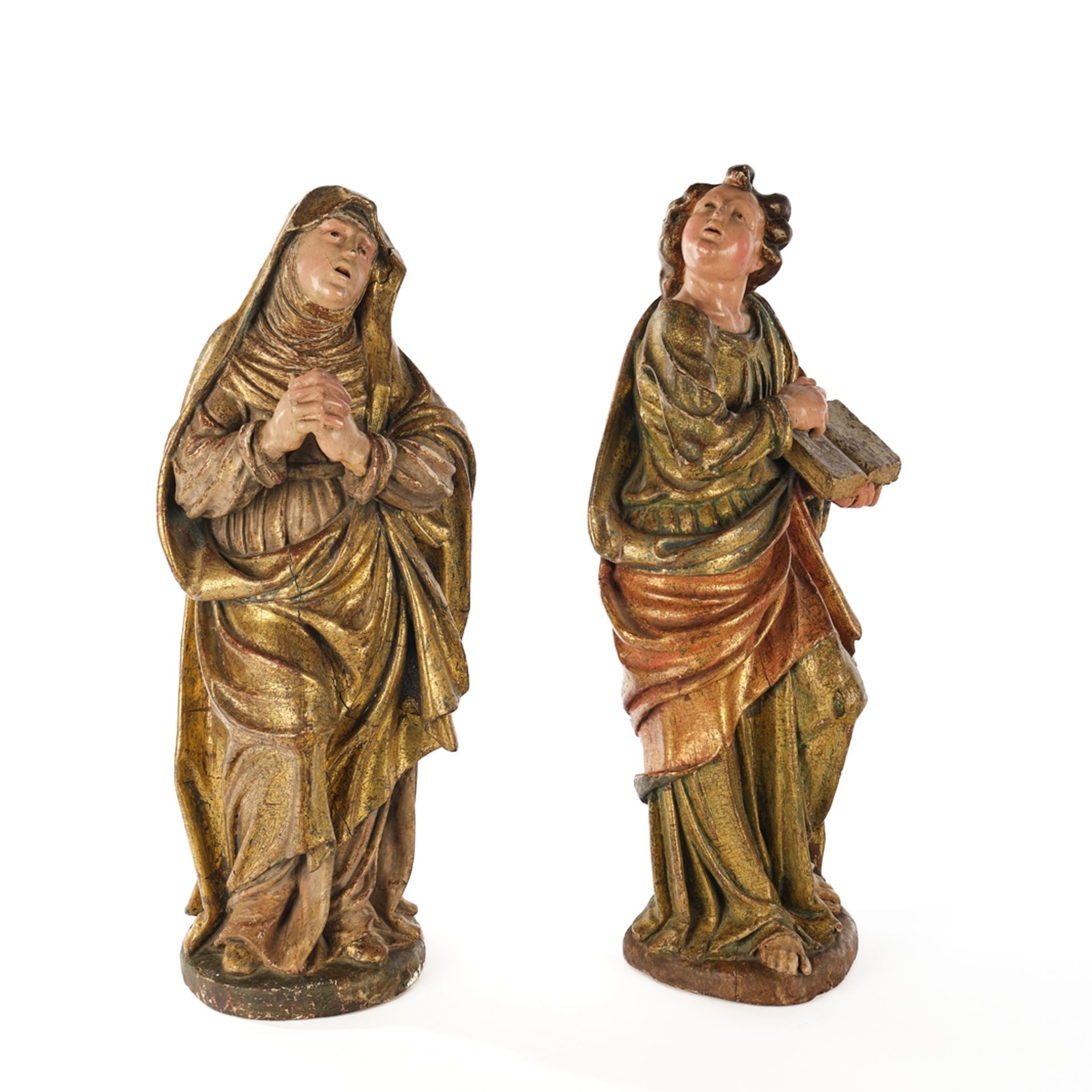 2 wooden figures(17th century),"Mary"and "John",(17th century),