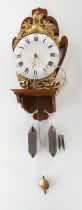 Chicken clock, France, c. 1800, moulded white enamel dial, crowning chicken fronton and open bronze