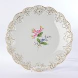 Cake plate, Meissen, crossed swords mark, 2nd choice, flower 2, all-round gold-decorated ivy relief