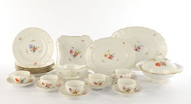 Dinner service, 23-piece, KPM Berlin, Neuosier, colourful flowers and insects, gold rim: 6 soup cup