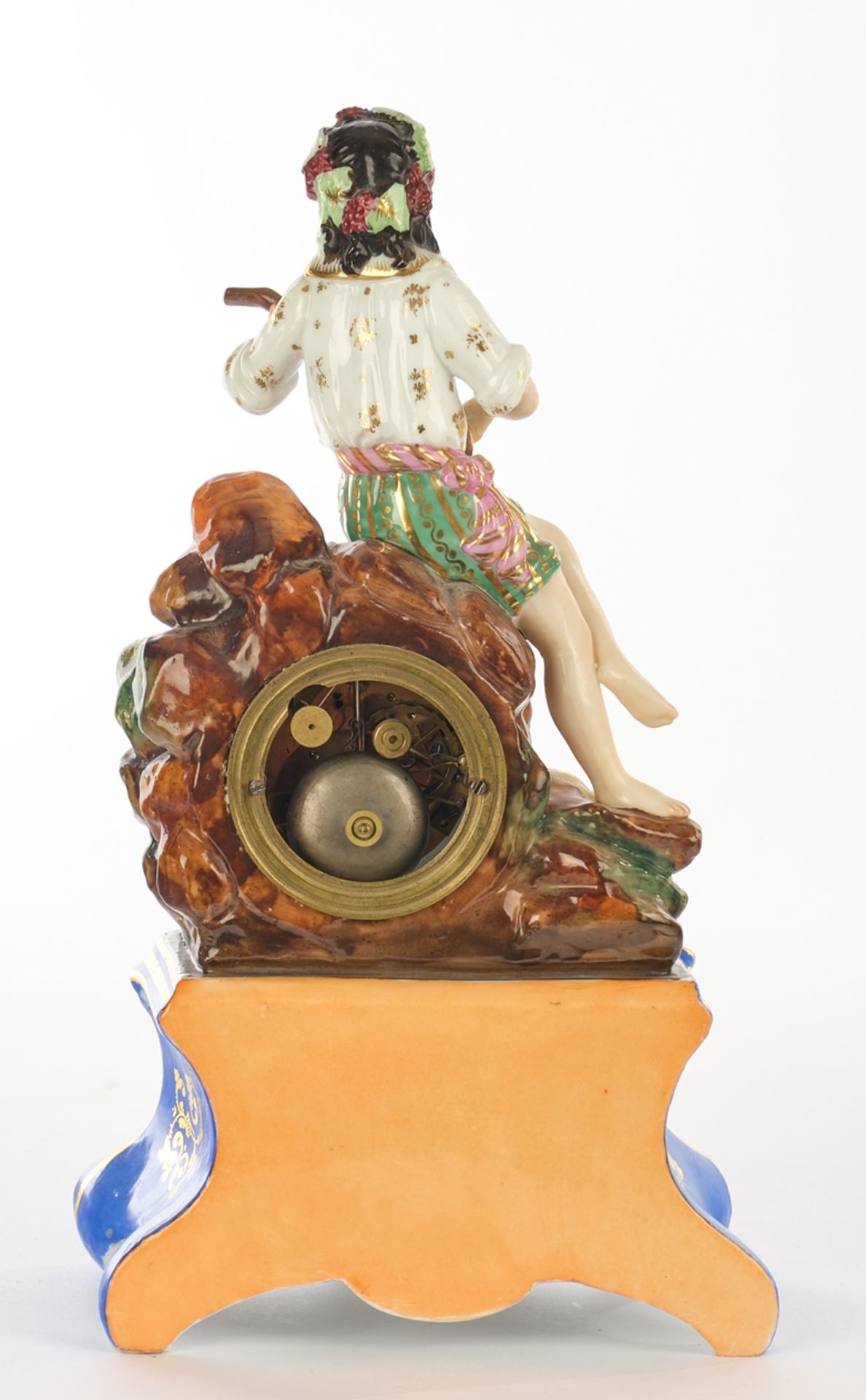 Porzellanpendule, "Lautenspieler", Böhmen, um 1850, Gehäuse aus Porzellan ungemarkt, polychrom und  - Bild 2 aus 2