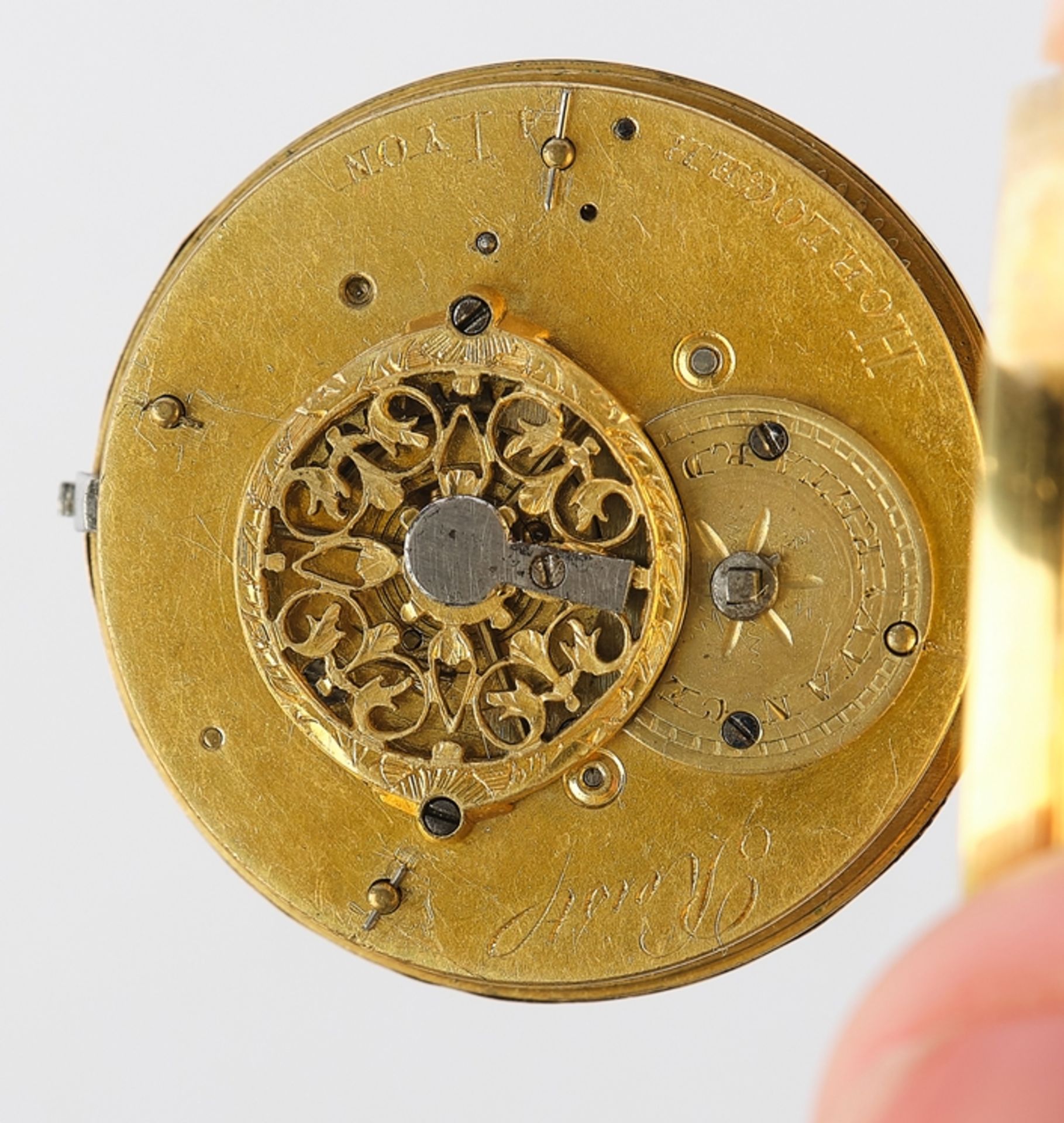 Spindle pocket watch, Lyon / France, circa 1790, signed "Reist / Horloger a Lyon" on the movement,  - Image 3 of 5