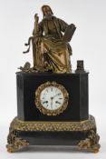 Figurenuhr, "Michelangelo", Frankreich, um 1860, schwarzer Marmor, Bronze, weißes Emailzifferblatt,