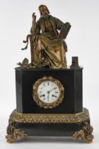 Figure clock, , "Michelangelo", France, circa 1860, black marble, bronze, white enamelled dial, cro