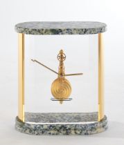 Table clock, , "Prisma", Jaeger-LeCoultre, 1990s, reference no. 215.022, brass, plexiglass, marble,