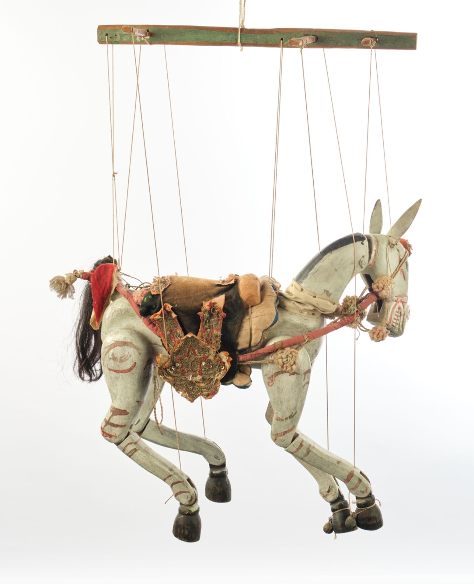 Marionette,,"Horse", Burma, 2nd half 20th century, wood, painted, fabric saddle, embroidered with b - Image 3 of 4