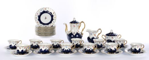 Prunk coffee service, 39-piece, Meissen, sword mark, 1924-1934, 2nd choice, B-shape, white, cobalt 