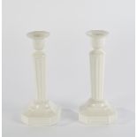 Pair of candlesticks, KPM Berlin, Kurland, white porcelain, octagonal base, fluted shaft, vase-shap