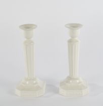 Pair of candlesticks, KPM Berlin, Kurland, white porcelain, octagonal base, fluted shaft, vase-shap