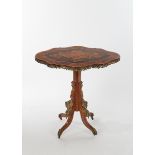 Side table, Napoleon III, France, c. 1860/70, walnut, teak, etc., curved moulded top with rich flor