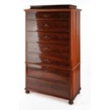 Chiffonier / high chest of drawers, around 1840, mahogany flamed, rectangular body with seven drawe