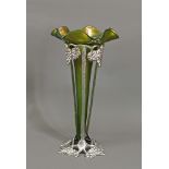 Jugendstil Vase in silberfarbener Metallmontierung Kralik