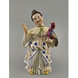 Figürliche Porzellan-Karaffe Frau mit Vogel