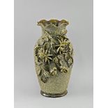 Große Majolika-Vase Blütenbelag grün 