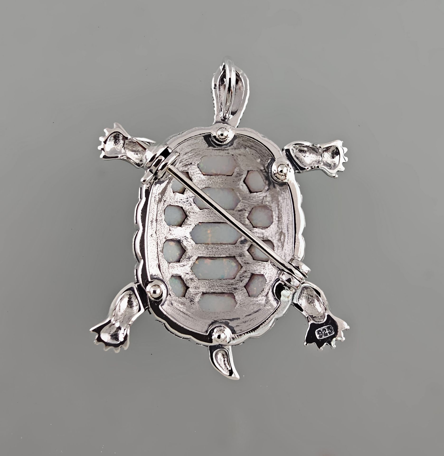 Silberner Opal-Anhänger/Brosche Schildkröte mit Markasiten - Bild 3 aus 3