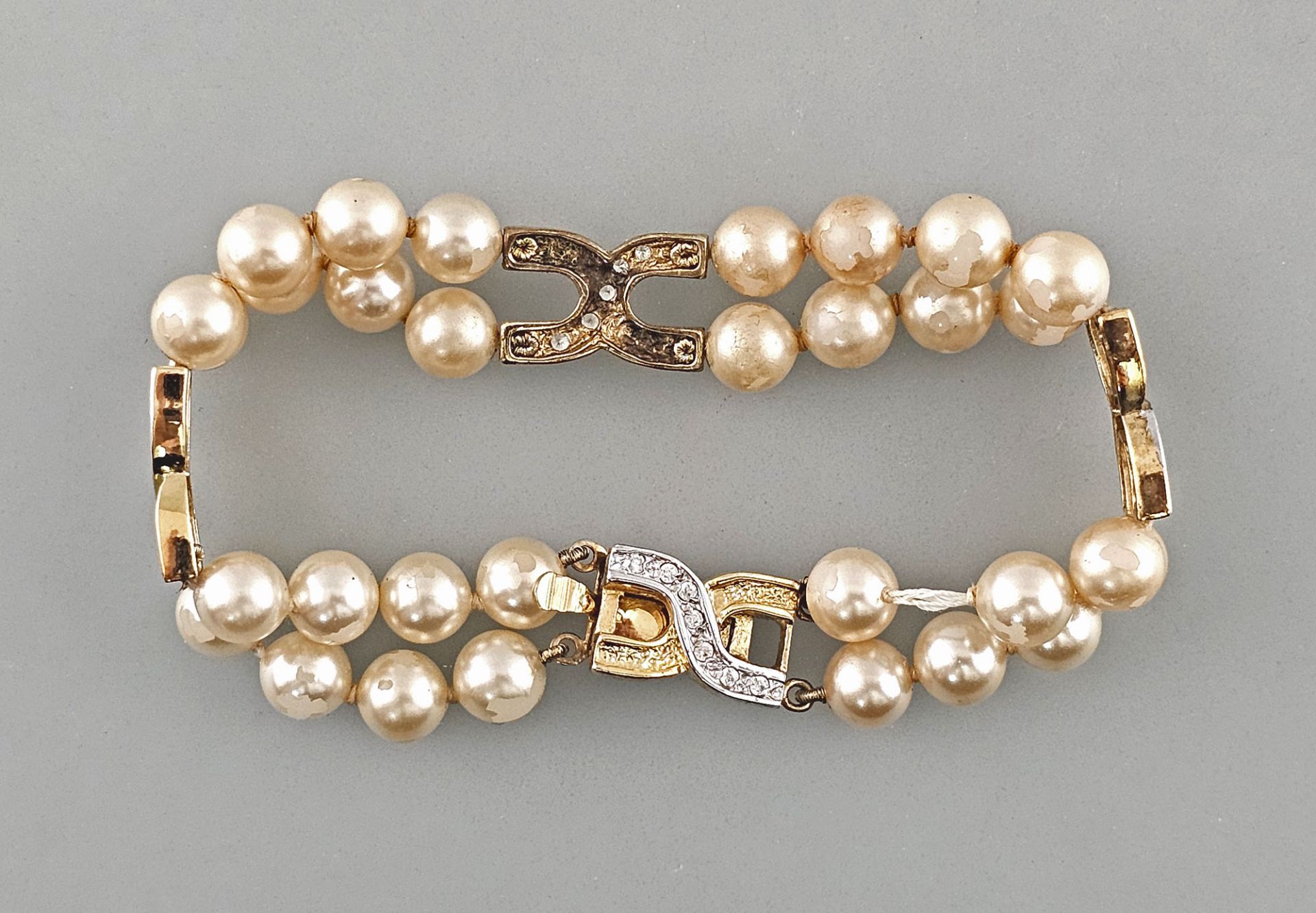 Bicolor-Perlen-Armband Vintage Silber vergoldet - Bild 2 aus 2