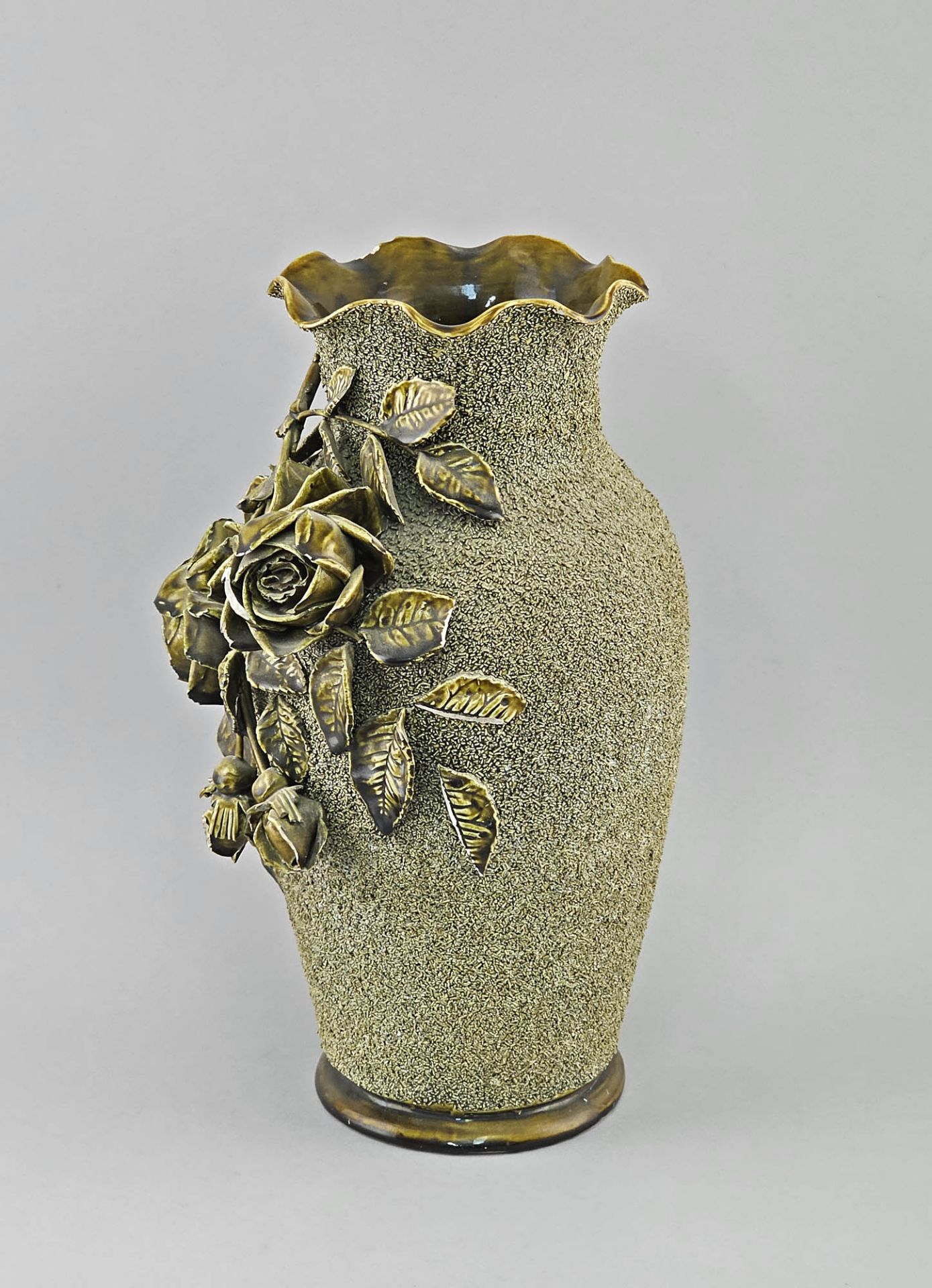 Große Majolika-Vase Blütenbelag grün  - Bild 2 aus 4