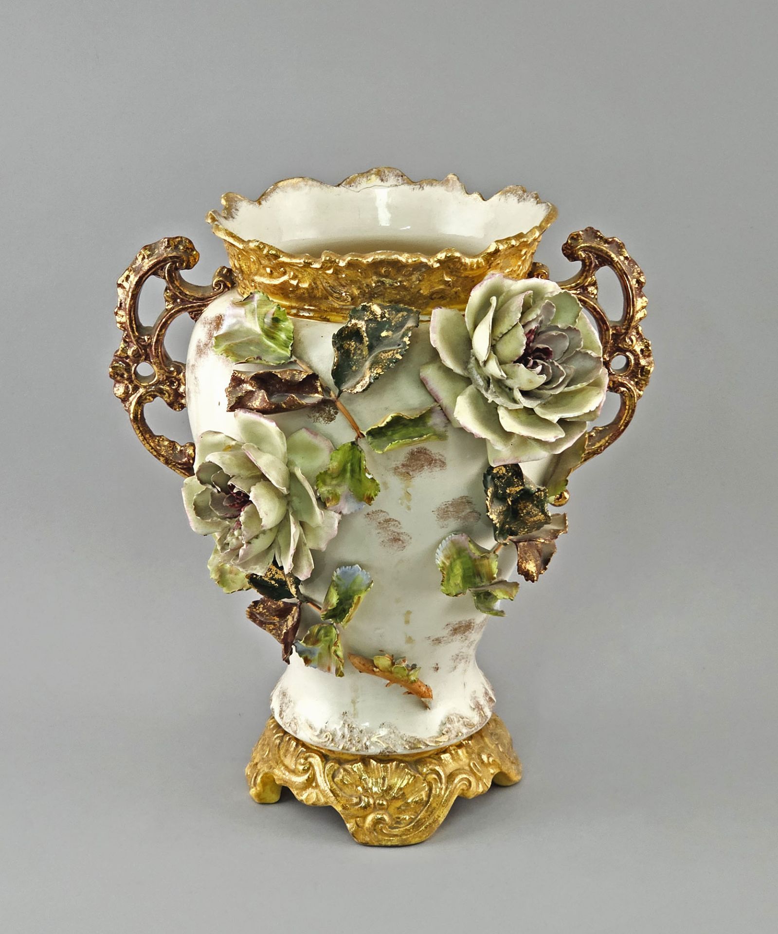 Große Majolika-Vase Blütenbelag  