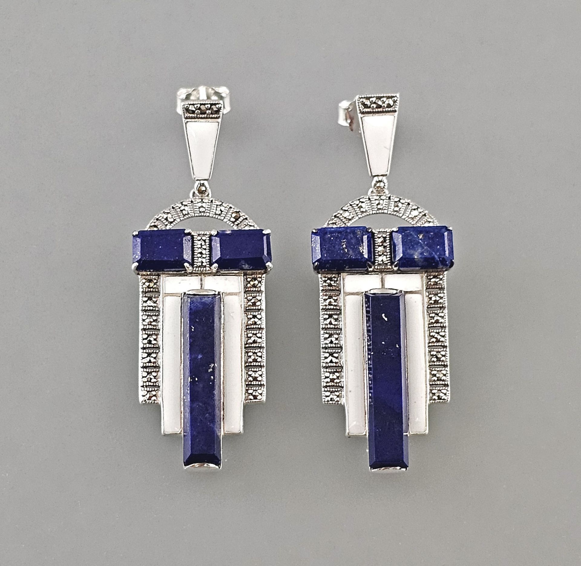 Lapislazuli-Ohrringe Art deco emailliert 