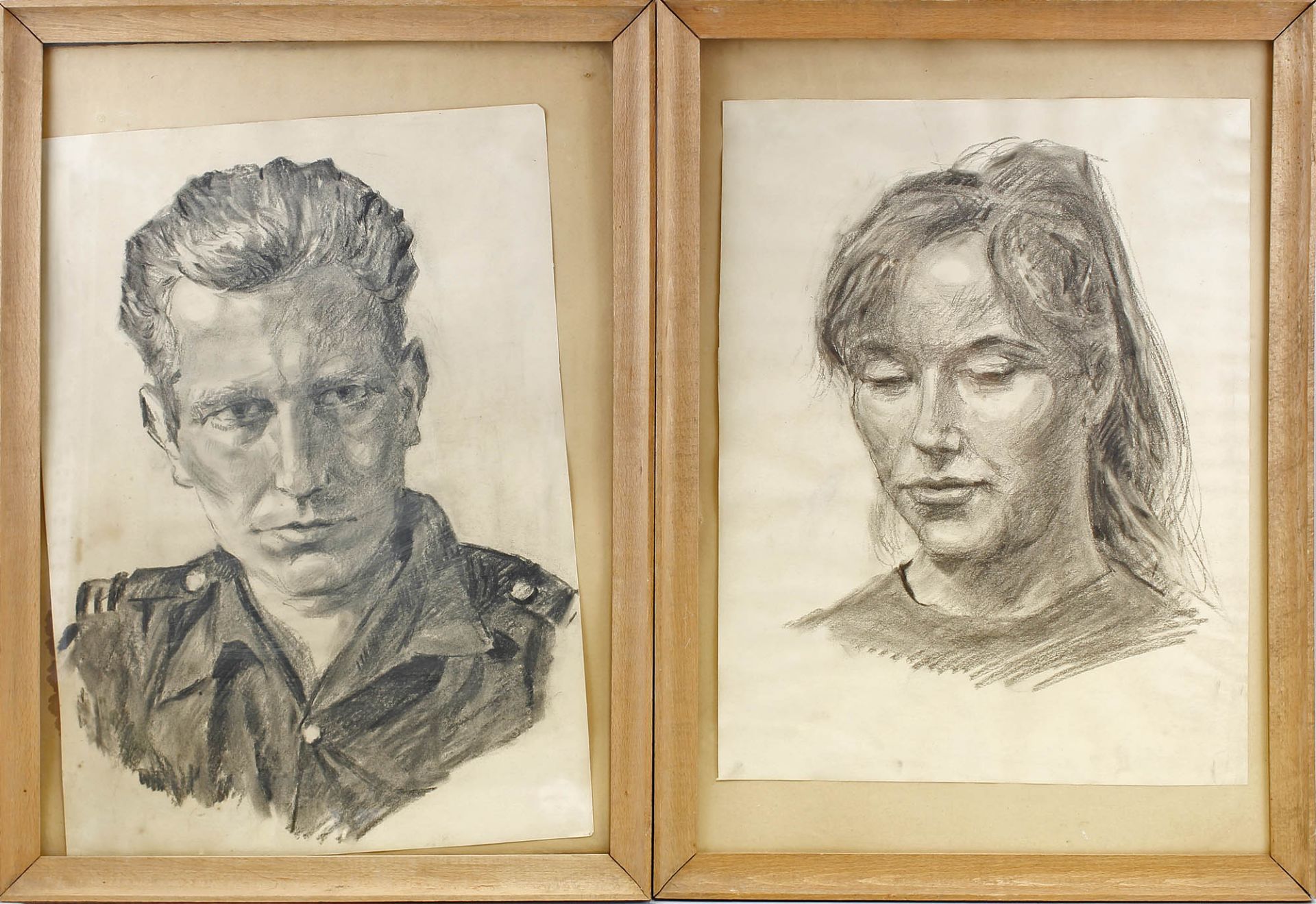 Paar Portraitzeichnungen 30er Jahre