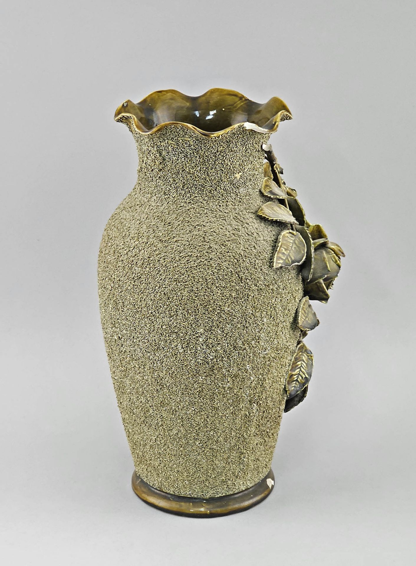 Große Majolika-Vase Blütenbelag grün  - Bild 3 aus 4