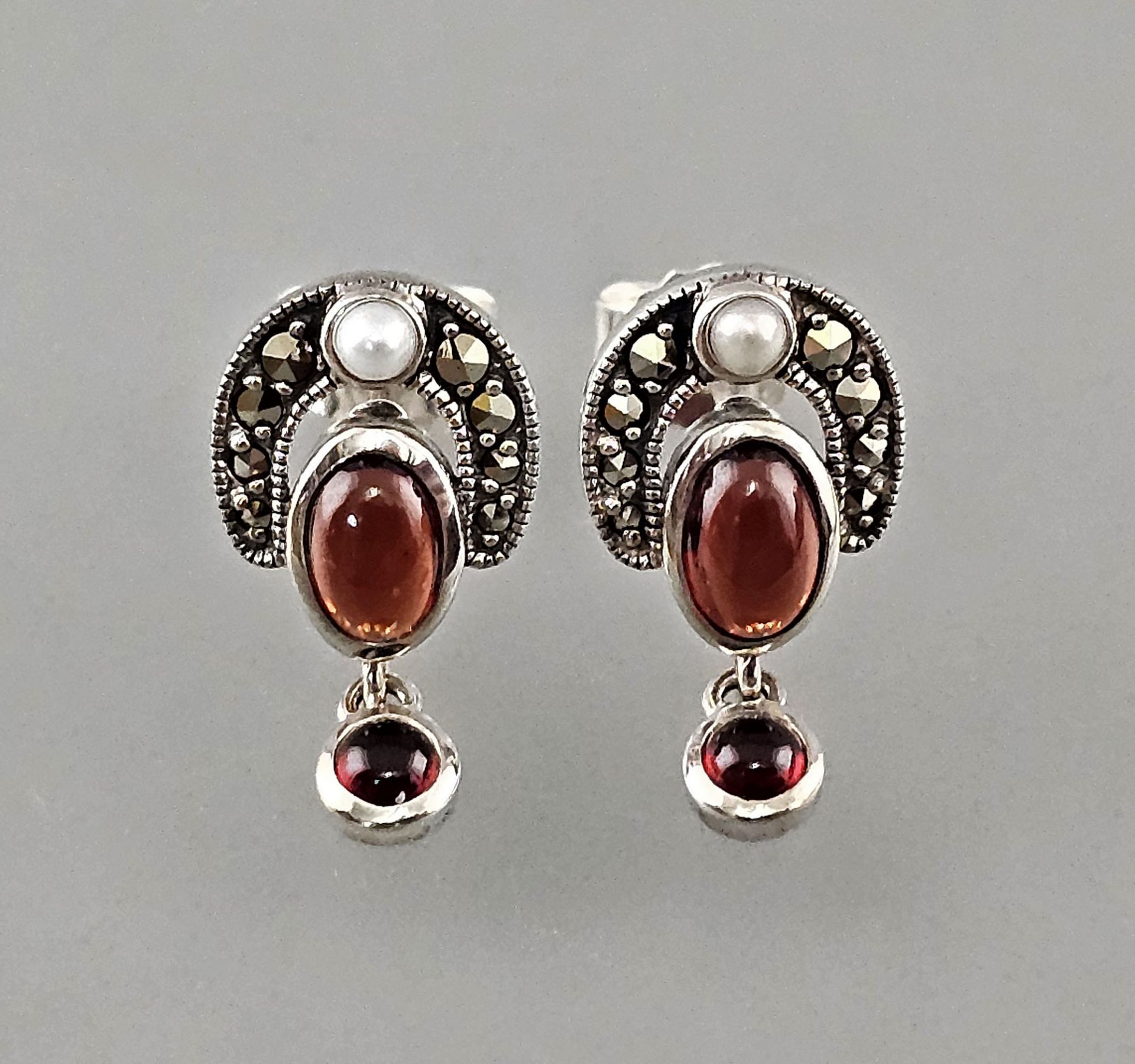 Granat-Markasit-Ohrringe mit Perle 
