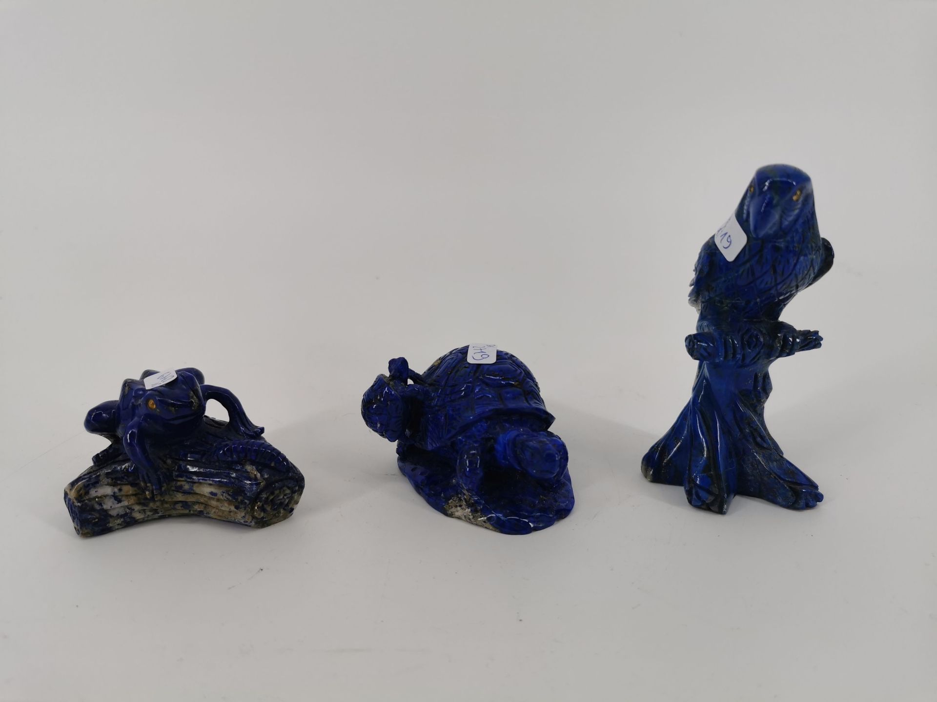 COLLECTION OF CARVED LAPIS LAZULI FIGURES