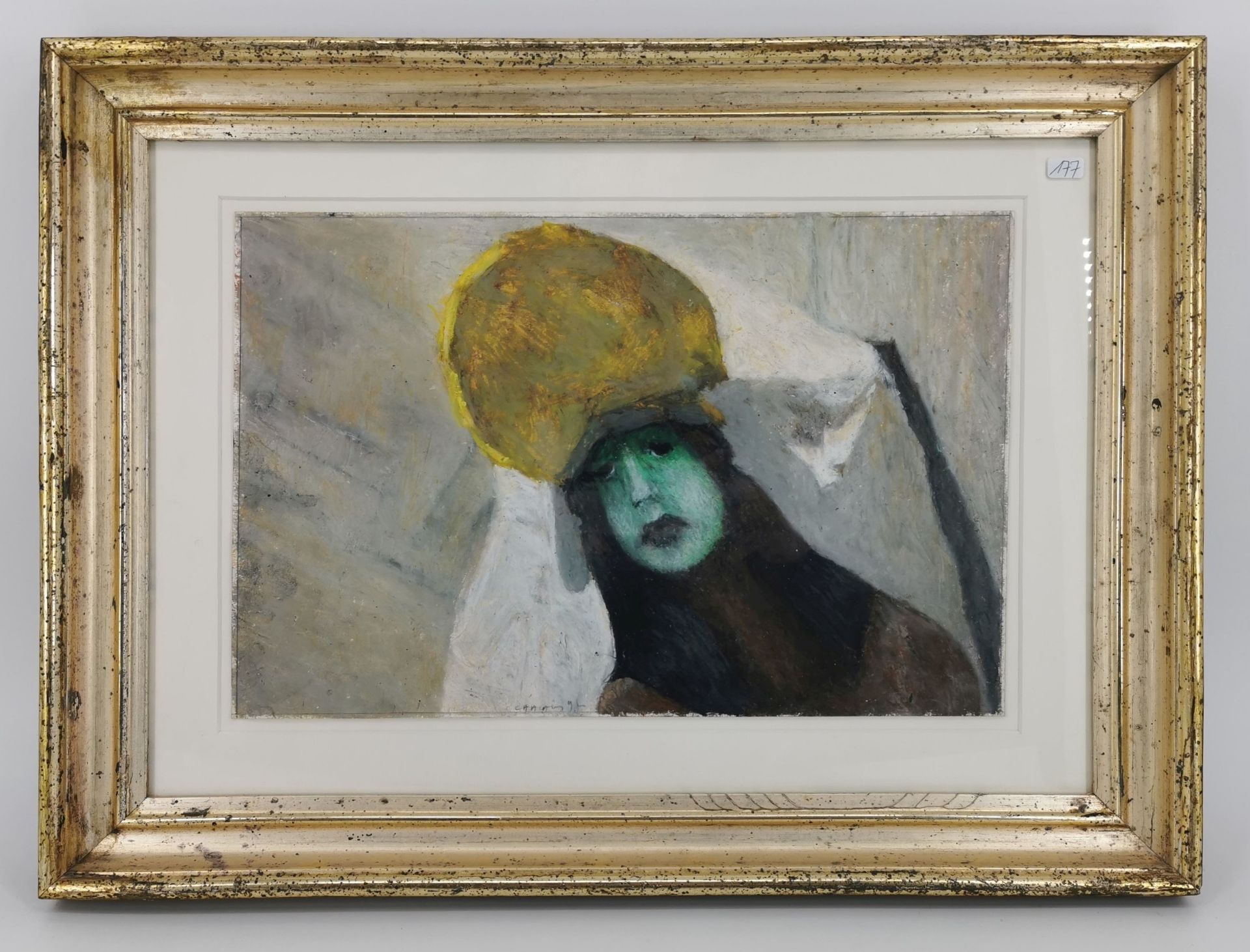 GOUACHE: "FRAU MIT HAUBE"