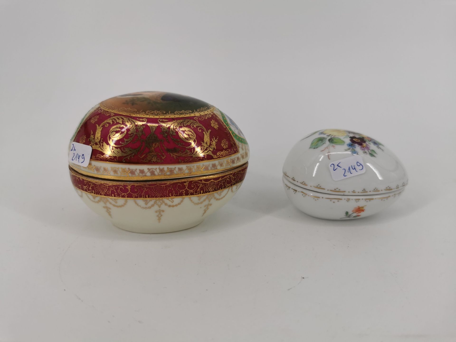 TWO OVOID LIDDED BOXES