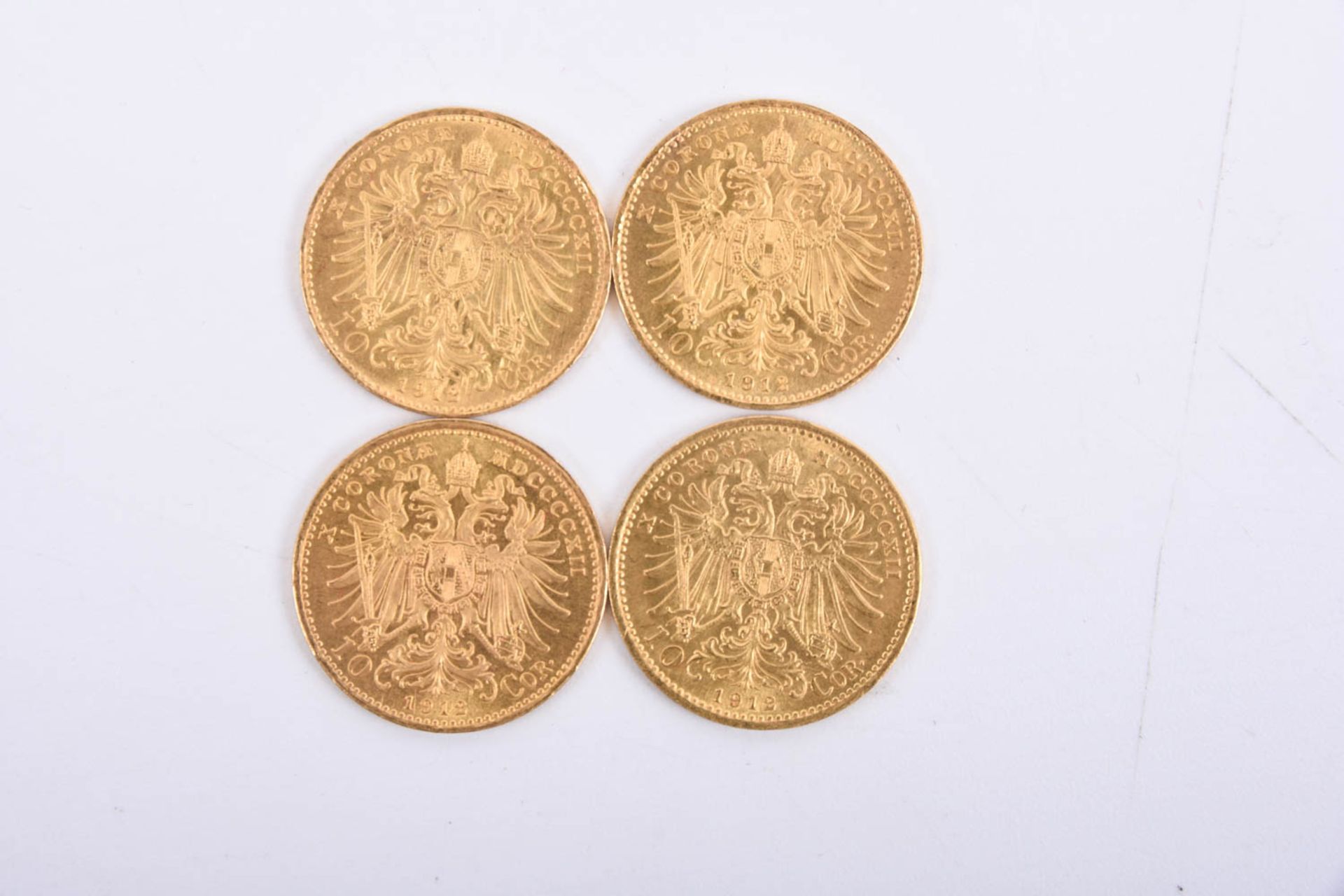 Österreich 10 Kronen, 4 Goldmünzen aus dem Jahr 1912