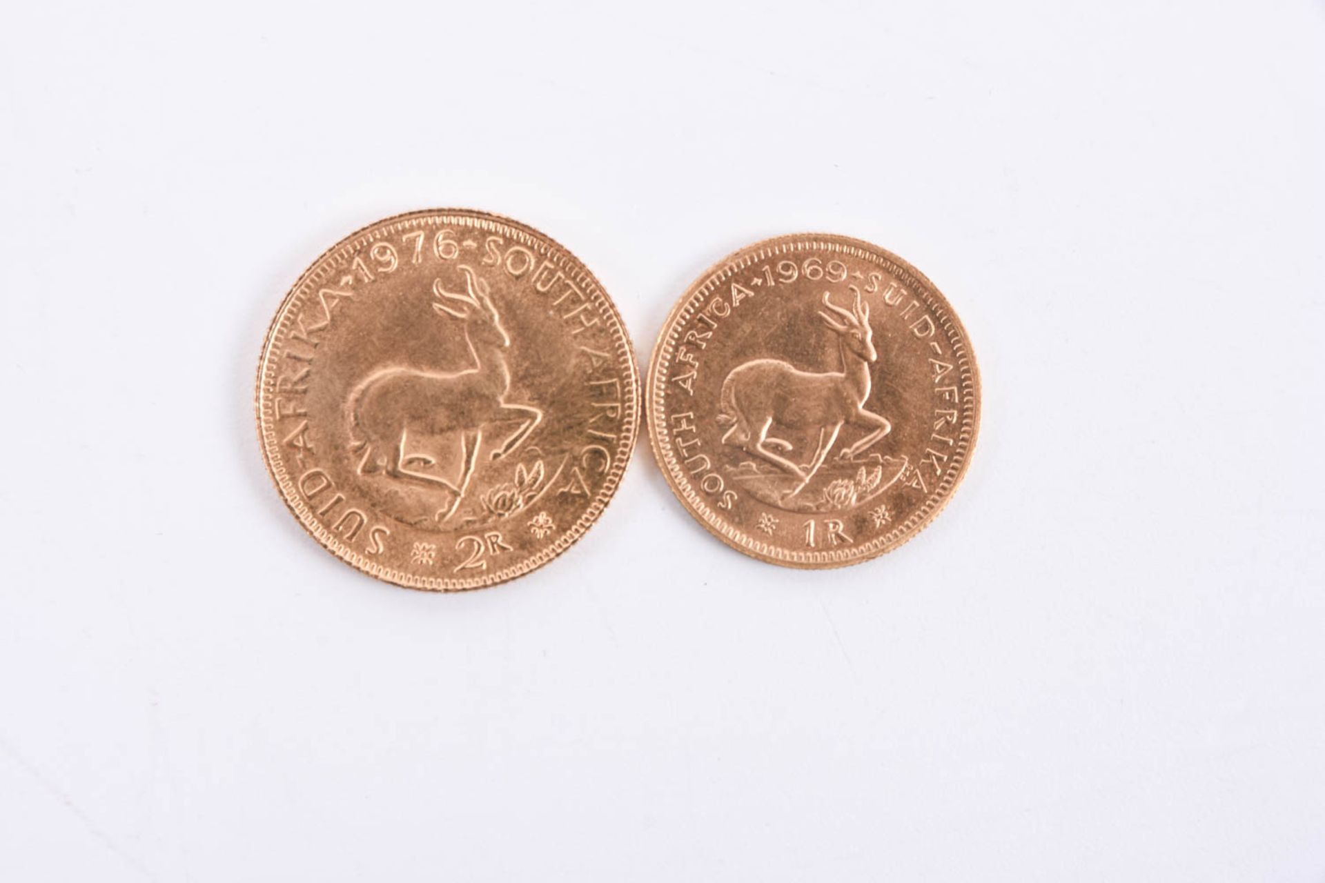 Südafrika 2 Rand 1976 Goldmünze u. Südafrika 1 Rand 1969 Goldmünze