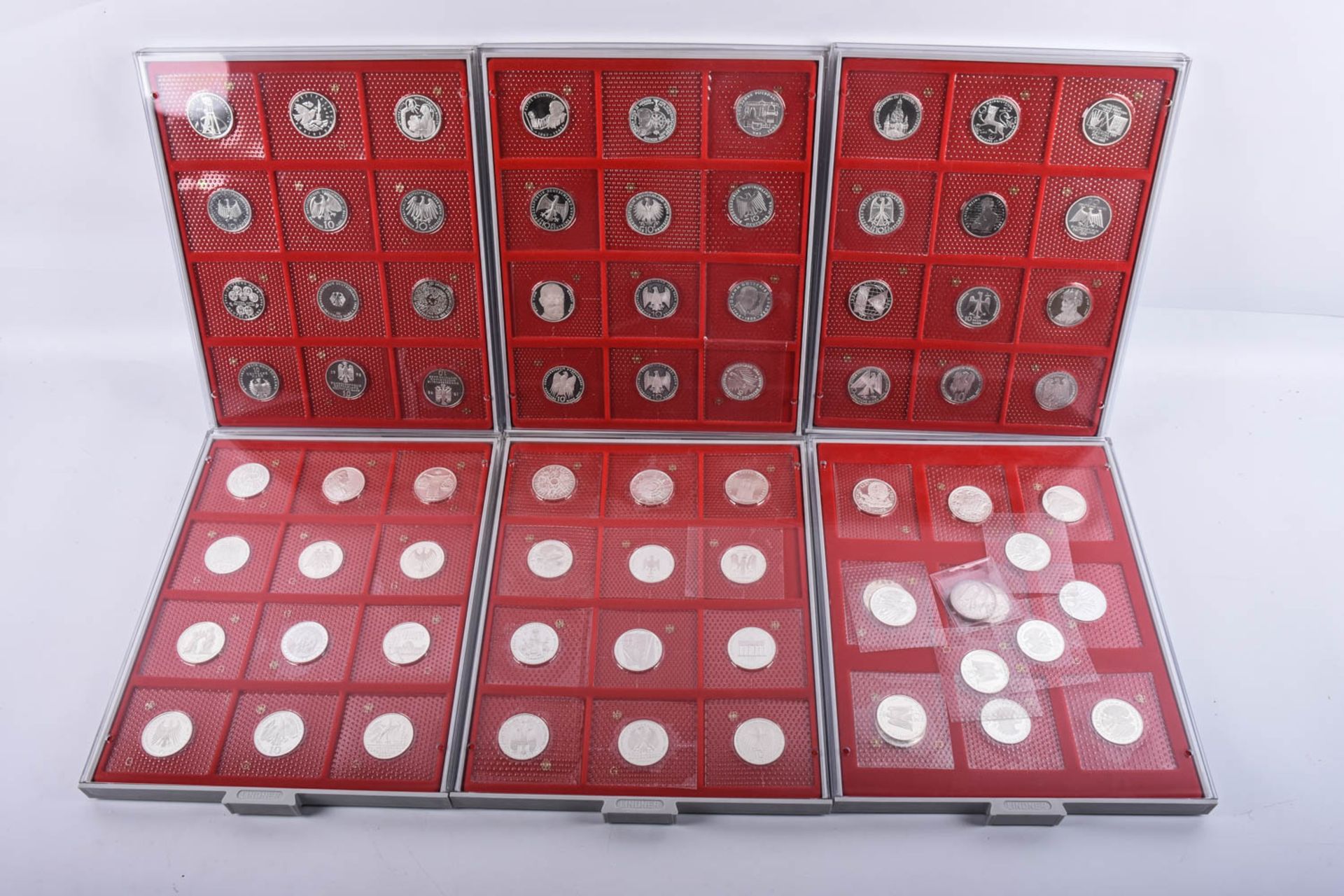 10 DM Konvolut aus 75 Silbermünzen, PP 1987 bis 200, komplett