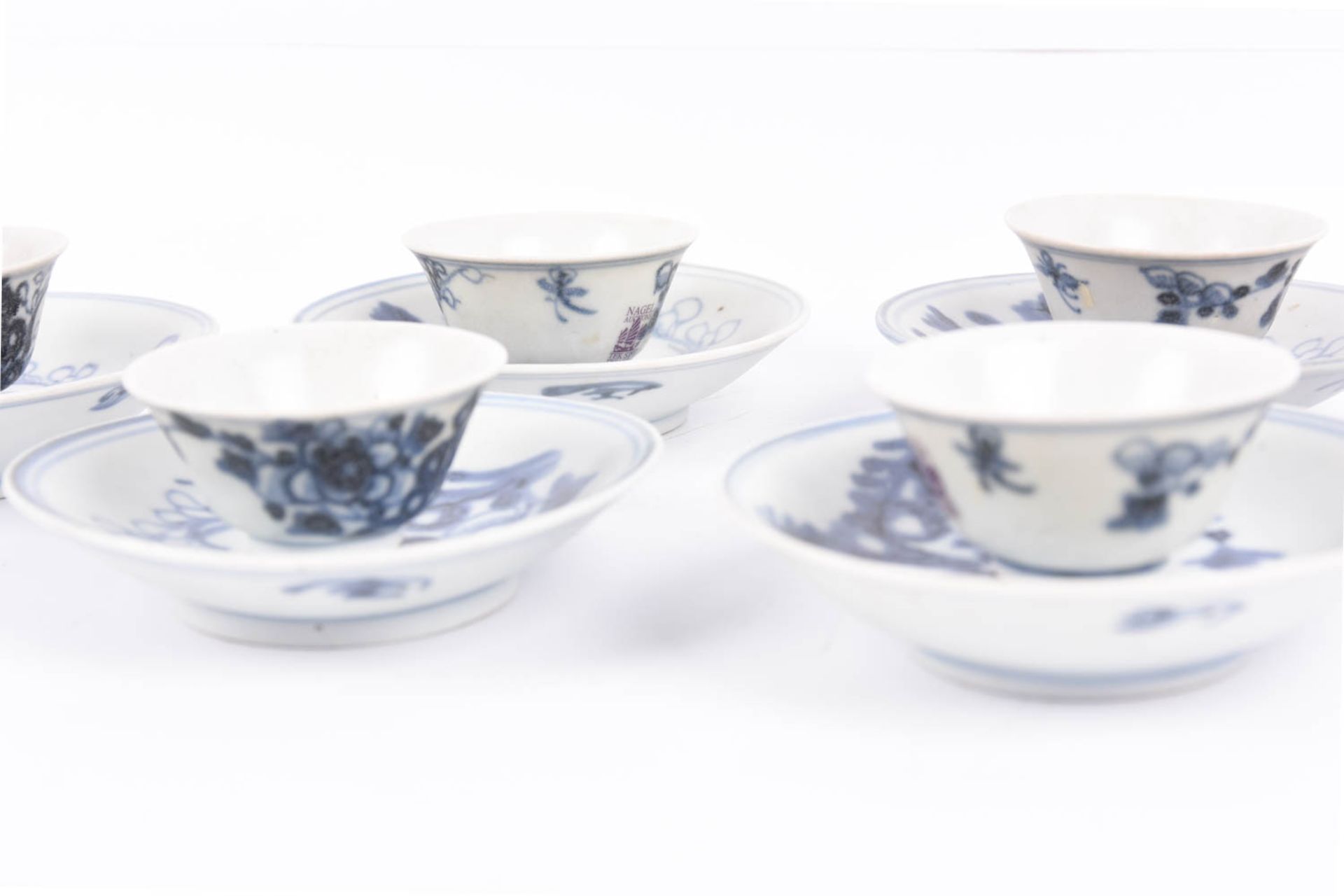 China 6 Blaue & Weiße Porzellan Tassen mit Untertasse